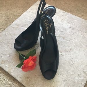 Cole Haan Black peep-toe sling-back heels NWT